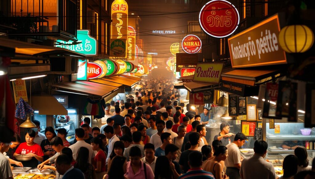 Busy Street Food Stalls in Thailand